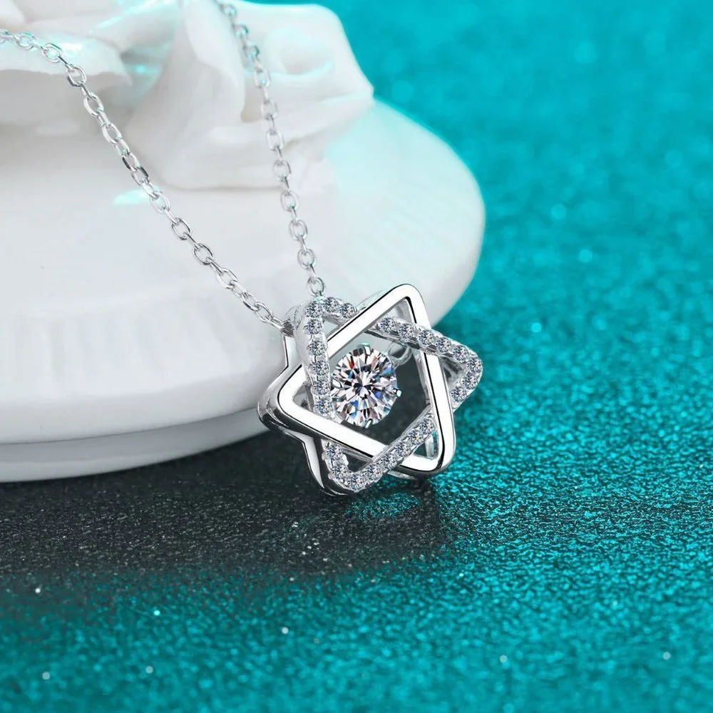 Certified 1/2ct. t.w. Diamond Moissanite Dancing Star Necklace NEW - Picture 4 of 8